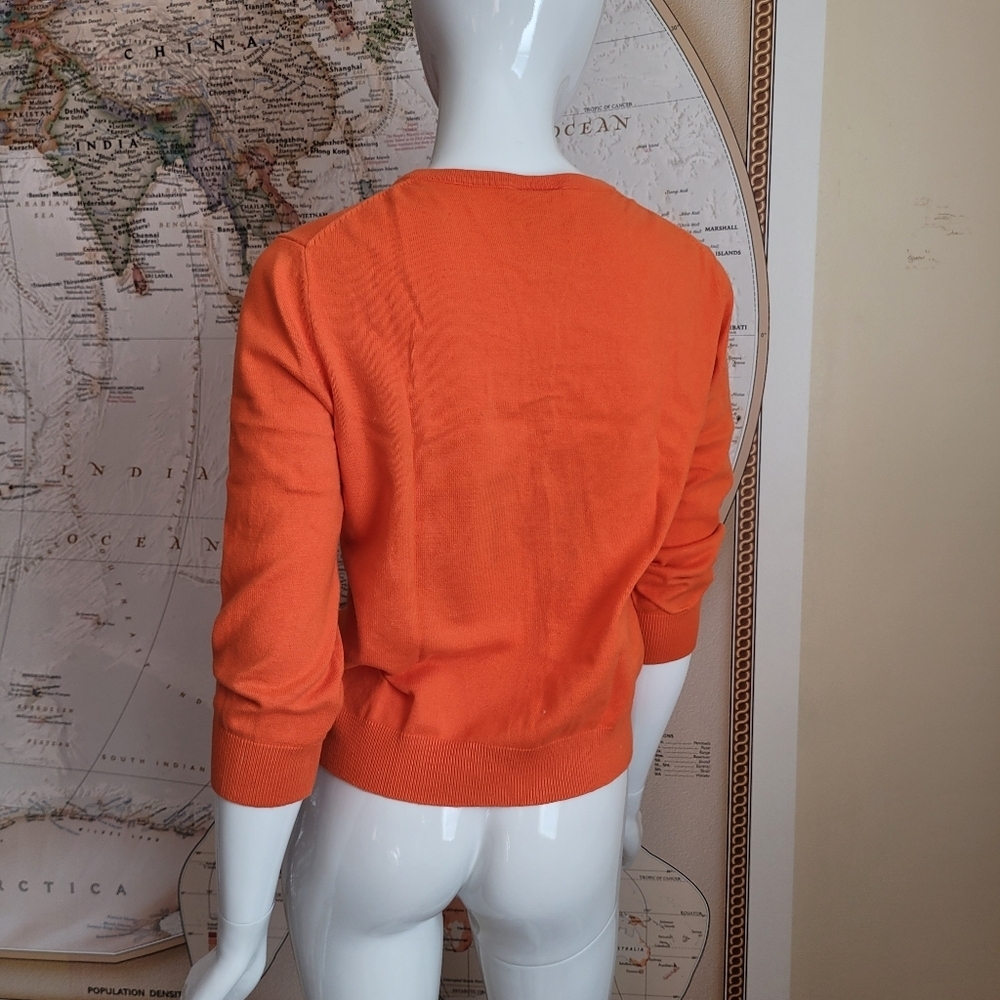 Ellen & Company crew neck cotton orange cardigan button front preppy academia S - Picture 9 of 10